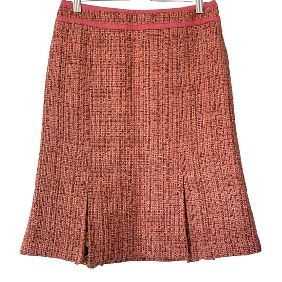 Sigrid Olsen 70s Style Pink Wool Blend Floral Peek A Boo Slit Tweed Skirt Size 2 - Picture 1 of 12